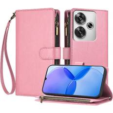 Mobile Phone Accessories GANGXUN Pink Case Compatible With Xiaomi Poco F6 5G PU Leather Wallet Zipper Card Slots
