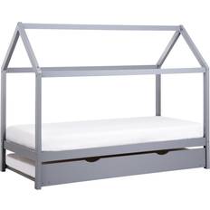 Beliani Kids House Trundle Bed Pine 3ft with Slatted Base Grey Crillon