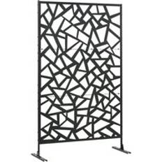 Black Enclosures OutSunny Metal Garden Partition Screen Decorative Outdoor Divider with Screws - Black