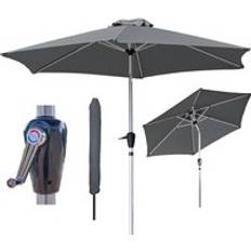 GlamHaus Dark Grey Garden Table Tilting Parasol Crank Waterproof Umbrella 2.7M One Size