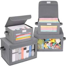 HKHBJS 4-Pack Bins With Flip-Top Lids With Large Clear Window Storage Box