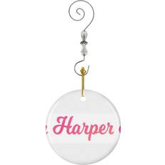 Pink Christmas Tree Ornaments Famgem Harper Pink Watercolor Design Girl's Name-7388 Ornaments Ceramic Charm with Hook Christmas Tree Ornament