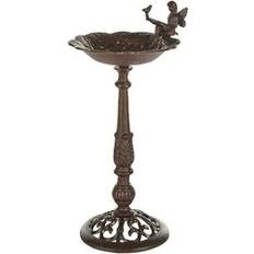 Beliani Fontana Per Giardino All'Aperto Uccelli Ciotola Acqua Mangiatoia Ferro Antico Decorativo Marrone