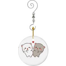 Ceramic Christmas Tree Ornaments Famgem Mochi Peach Goma Cat Love-5928 Ornaments Ceramic Charm with Hook Christmas Tree Ornament