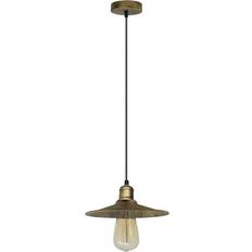 LEDSone Vintage Industrial Brushed Brass Ceiling Light Adjustable Cord E27 Base Hand Brushed Finished Flat Cone Shaped Pendant Lamp