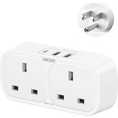 Travel Adapters Lencent UK to US USA Plug Adaptor with 1 Type C and 2 USB Ports