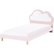 Modern Velvet Single Size Bed Frame Upholstered Kids Bed Slatted Base Pink and White Mazou
