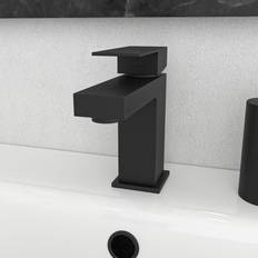 Black Basin Taps Nes Home Square Single Lever Bathroom Matte Basin Mono Mixer Tap & Waste Black