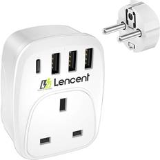 Lencent UK to European Travel Adapter with 3 USB Ports and 1 Type C