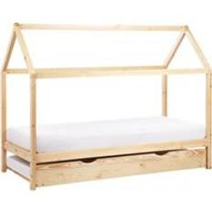 Beliani Kids House Trundle Bed Pine Wood 3ft with Slatted Base Light