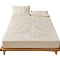 Beige Mattress Covers HOD Home King Double Size Pure Cotton Soft Quilted Mattress Cover Beige
