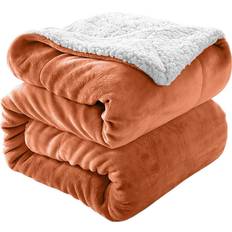 99rooms Soft Sherpa Fleece Throw Bed 200x240 cm Rust Orange Blankets