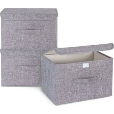 3 Pcs Fabric Boxes With Lids Foldable 37 x 24 x 25 cm Grey