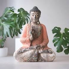 Wood Figurines Ancient Wisdom Vintage Orange Hand Carved Buddha Statue 40cm Figurine