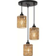 Flemye Boho Chic Rattan Light with Handwoven Wicker Shade Pendant Lamp