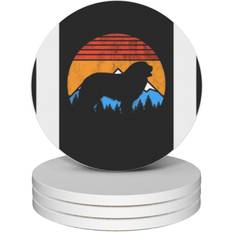 Ceramic Coasters WHIBOS Distressed Vintage Sunset Mountains Bernese Mountain Dog Gift 4130 Ceramic Coasters Set of 4 Coaster