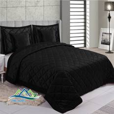 ZIMEL HOMES 5 Pieces Luxury Velvet Quilted Bed Throw Comforter Set with Pillowcase & Cushion Covers Bedspread Black