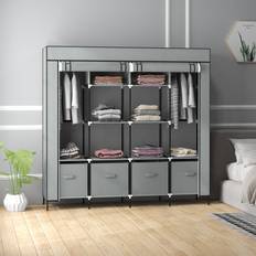 Fabric Clothing Storage Homcom Fabric with 12 Shelves 2 Hanging Rails Wardrobe