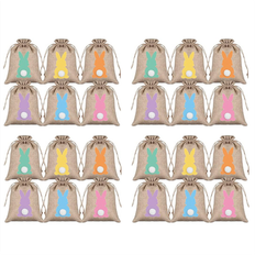 Kopinma 24 Pcs Drawstring Gift Bags Easter Burlap Bag Bunny Linen with Ail