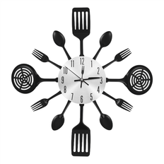 Kove 16 Inch Large Kitchen Clocks with Spoons and Forks Black Wall Clock