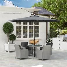 Rattan Patio Dining Sets Garden & Outdoor Furniture OutSunny Luxury Rattan Garden With Parasol Cushions Light Grey Patio Dining Set