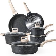 Cookware Carote Pots and Pans Sets Non Stick Black Granite 10 Pcs Cookware Set with lid