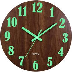 Geni-Store 12 Inch Wood Silent Light in Dark Night Wall Clock