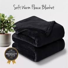Textiles Shaggy Rugs UK Coral Fleece Blanket Ultra Soft Warm Cozy Throw Blankets Black