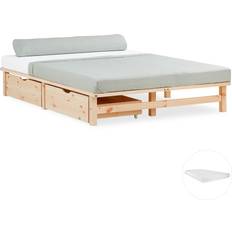 Betten-Sets Homestyle4u Doppelbett Matratze 140x200 Bettkasten Bett Holz Massiv Lattenrost Betten-Sets