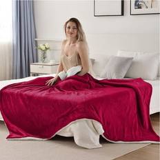 Textiles Aspire Homeware Sherpa Fleece Throw Blanket Single Double King Blankets Red