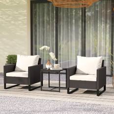 Brown Bistro Sets OutSunny 3 Pcs Rattan Glass Top and with 4 Cushions Brown Bistro Set, 1 Table incl. 2 Chairs