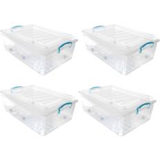 Plastic Storage Boxes JVL Plastic Clip Lidded Underbed Set of 4 30L Storage Box