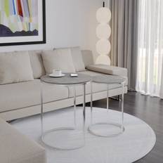 Silver Nesting Tables URBN Living Concrete Top with Chrome Legs 2 Pcs Round Stackable Sofa Side Bedside End Set Nesting Table