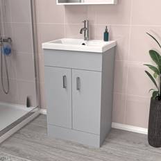 Nes Home Matte Grey 500mm Floor Standing Vanity Unit White Basin Flat Pack