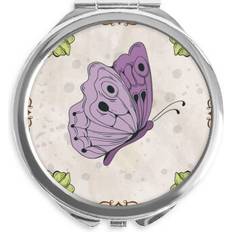 Purple Makeup Mirrors DIYthinker With Quote Hand Compact Mirror Round Portable Pocket Glass - Purple