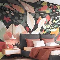 Black Wall Decor Origin Murals Flowing Flowers Black Mural 0.01 x 350 x 280 cm Wall Decor