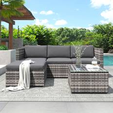 Rattan corner garden sofa Merax Garden Corner Sofa Rattan Gray Outdoor Lounge Set