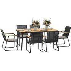 Rectangular Patio Dining Sets OutSunny 6 Seater Garden with Cushions Rattan Backrest Natural Patio Dining Set