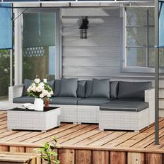 Rattan furniture OutSunny 6 Pieces Rattan Furniture Mixed Grey Outdoor Lounge Set