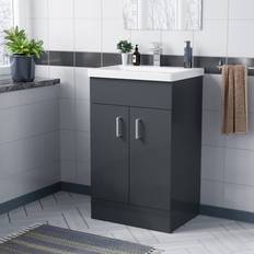 Nes Home Dark Grey 500mm Floor Standing Vanity Unit & White Basin Flat Pack