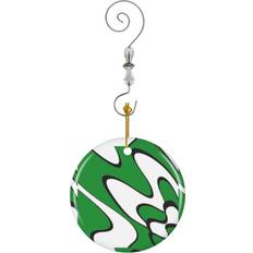 Famgem Abstract Pattern Green 2508 Ornaments Ceramic with Crystal Hook Christmas Tree Ornament