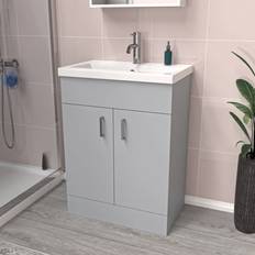 Nes Home Matte Grey 600mm Floor Standing Vanity Unit & White Basin Flat Pack