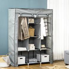 Homcom Fabric Portable with 8 Shelves 2 Hanging Rails Light Grey Wardrobe