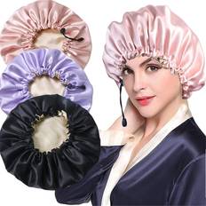 Multicolour Bonnets Hiigyl Satin Bonnet 3 Pieces Adjustable With Tie Band
