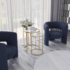 Transparent Nesting Tables URBN Living Gold Legs Transparent Glass 2 Pcs Round Side Tables Set Nesting Table