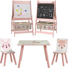 ZONEKIZ Kids Table and Chairs and Easel Set with Storage Pink