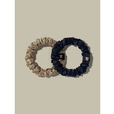 Blue Hair Ties LilySilk Classic Silk Scrunchies Set 100% Skinny Scrunchies Go-To Piece For Multiple Occasions UK Navy Blue+Taupe