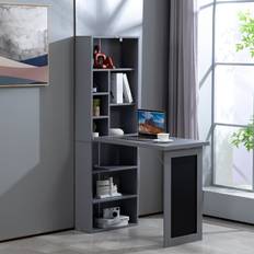 Westwood Grey With Shelves L-Shape Convert Fold Computer Work Table Writing Desk