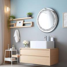 Jayogla Crushed Diamond Round Silver Hang Frameless 40x40 cm Wall Mirror