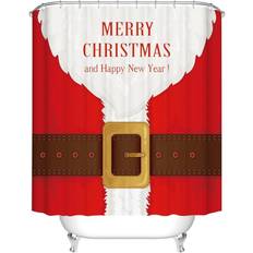 Bathroom Accessories Tianfu Christmas Shower Curtain Red Santa Claus Printing
